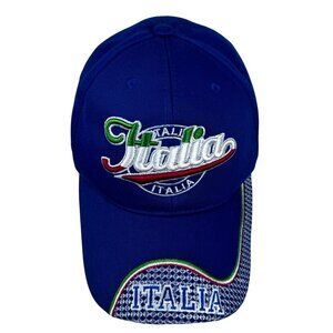 Italia Embroidered Blue Baseball Cap Adjustable Hook and Loop Italy Hat OSFM